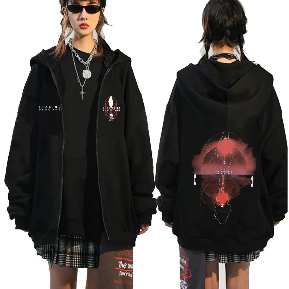 Imagine Dragons Band Loom World Tour 2025 Zipper Hoodies Men Women Clothing Pullovers Fashion Hip Hop Zip Up Sweatshirt Jackets