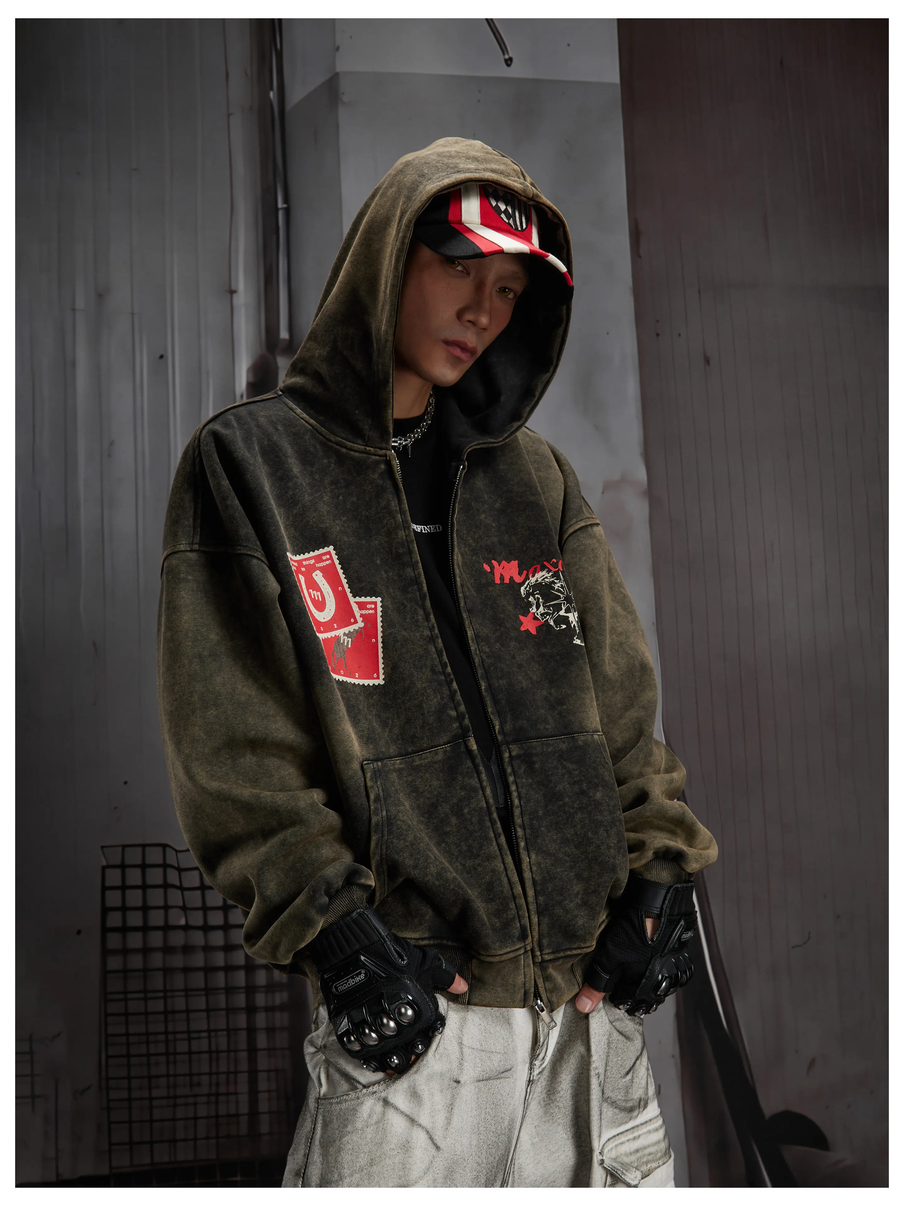 LUZHEN 2026 New Trendy Wornout Tie-dyed Vintage Style Printed Hooded Coat Men's Handsome Original Street Sweatshirt Tops JY9071