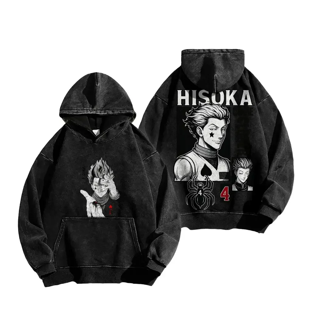 Hot Anime Hunter x Hunter Hisoka Print Hooded Men Women Cotton Hoodies Retro Washed Sweatshirt Harajuku Casual Loose Streetwear