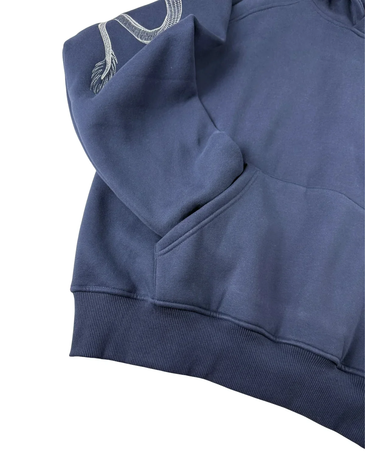 Men Dragon Embroidered Hoodie Sukajan Japanese Style Fleece Lined Pullover Hooded Loose Sweatshirt Casual Streetwear Tops New