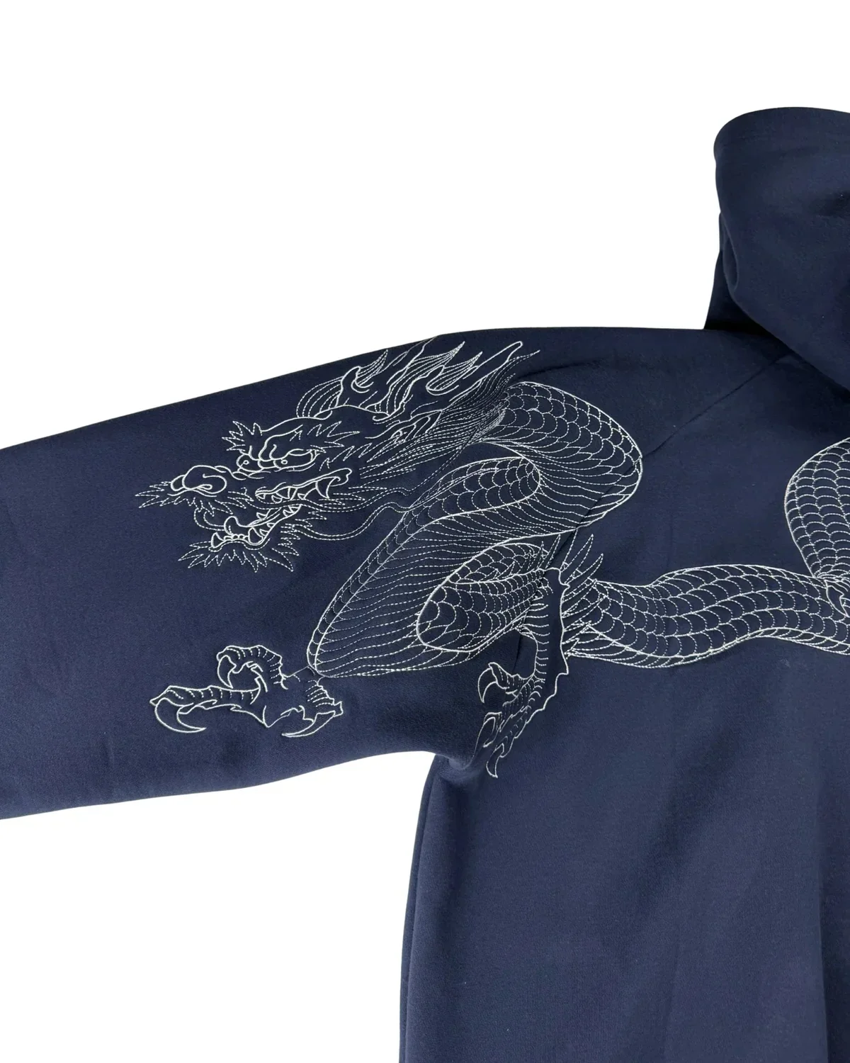 Men Dragon Embroidered Hoodie Sukajan Japanese Style Fleece Lined Pullover Hooded Loose Sweatshirt Casual Streetwear Tops New