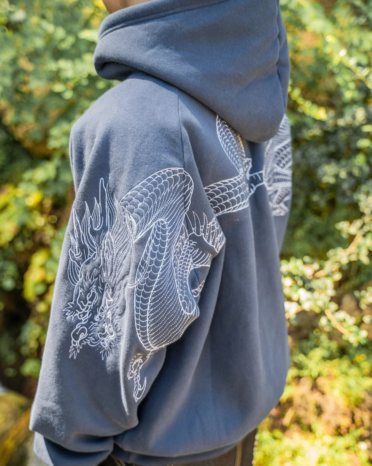 Men Dragon Embroidered Hoodie Sukajan Japanese Style Fleece Lined Pullover Hooded Loose Sweatshirt Casual Streetwear Tops New