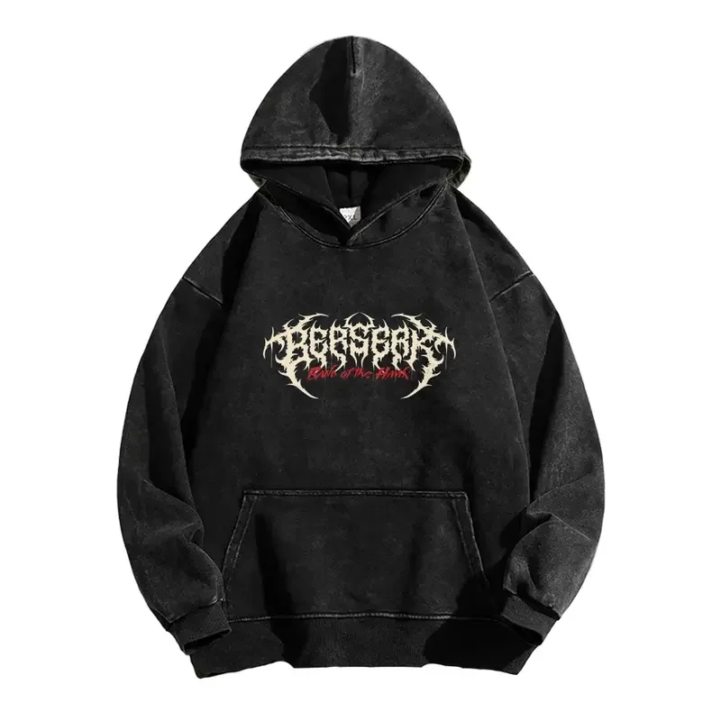 Guts Graphic Hooded Berserk Anime Streetwear Men Women Oversized Hoodies Washed Cotton Pullover Vintage Street Casual Sweatshirt