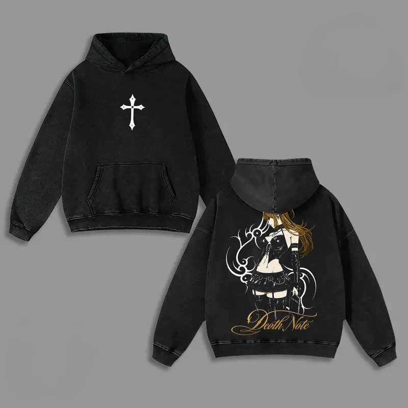 Manga DEATH NOTE L·Lawliet Printed Hooded Men Women Washed Cotton Hoodies Retro Streetwear Harajuku Male Oversized Sweatshirt