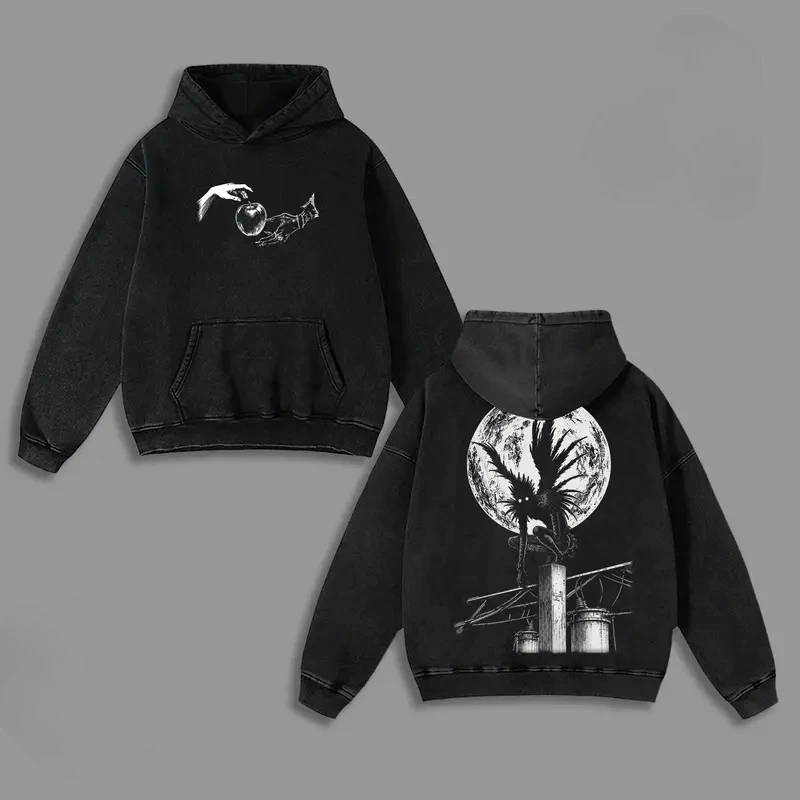 Manga DEATH NOTE L·Lawliet Printed Hooded Men Women Washed Cotton Hoodies Retro Streetwear Harajuku Male Oversized Sweatshirt