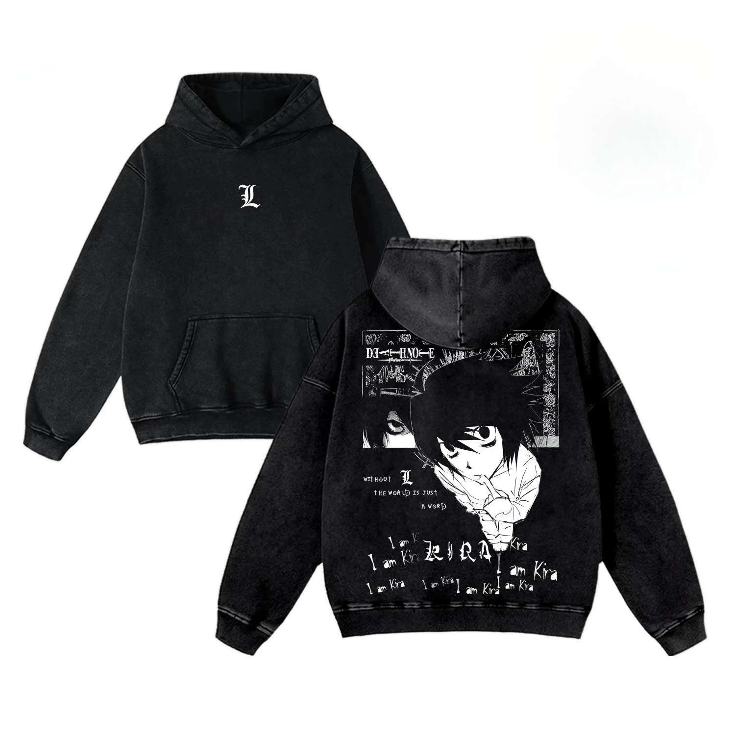 Manga DEATH NOTE L·Lawliet Printed Hooded Men Women Washed Cotton Hoodies Retro Streetwear Harajuku Male Oversized Sweatshirt