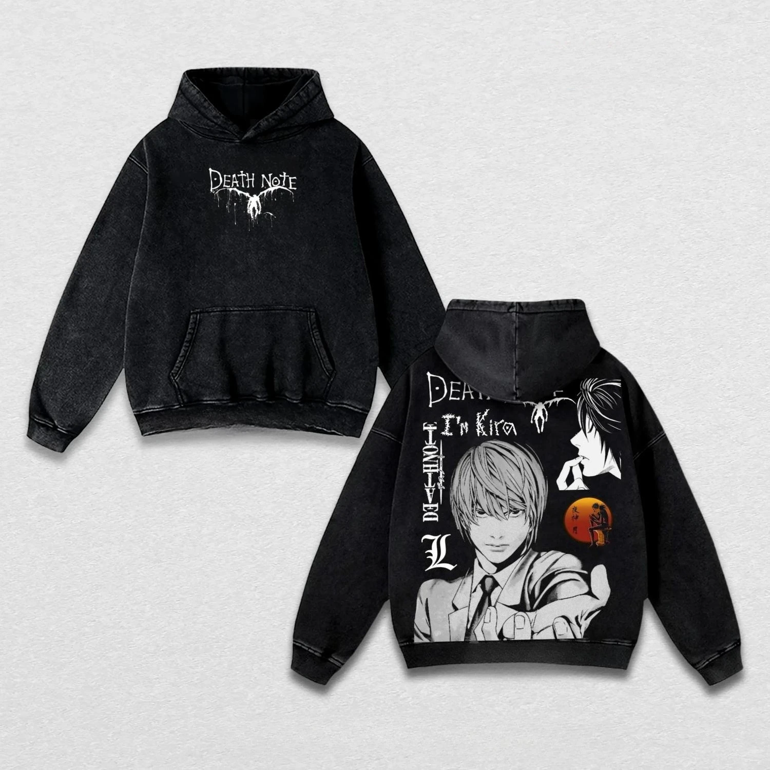 Manga DEATH NOTE L·Lawliet Printed Hooded Men Women Washed Cotton Hoodies Retro Streetwear Harajuku Male Oversized Sweatshirt