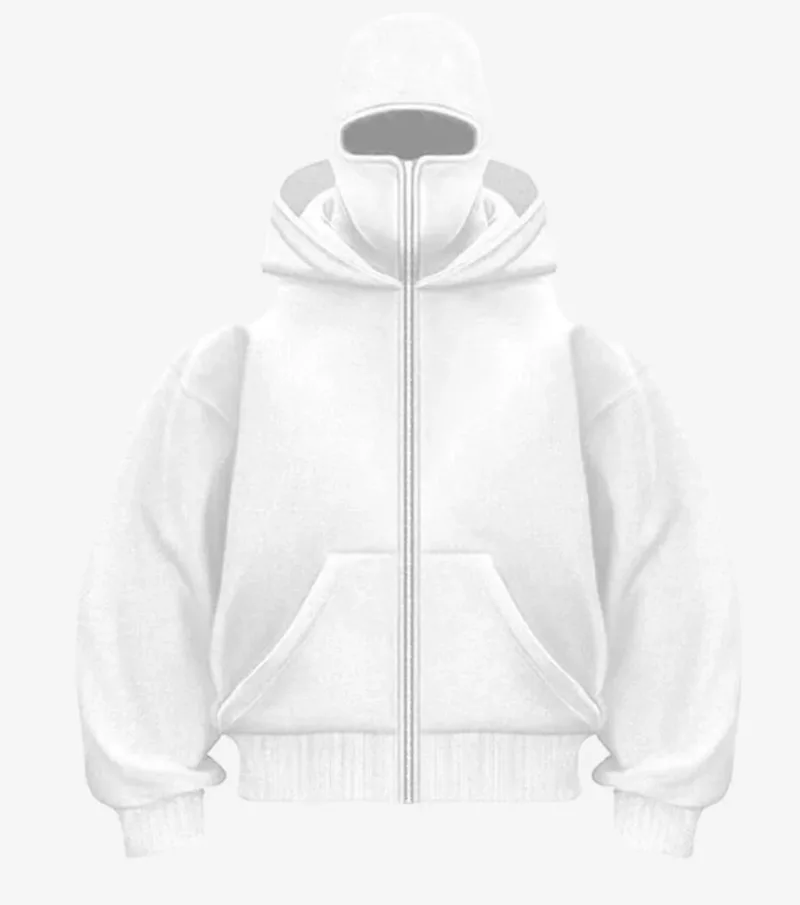 Men Women Winter Fleece Lined Zip Up Hoodie Balaclava Double‑Hood Oversized Face‑Cover Hooded Jacket Streetwear Unisex Outerwear