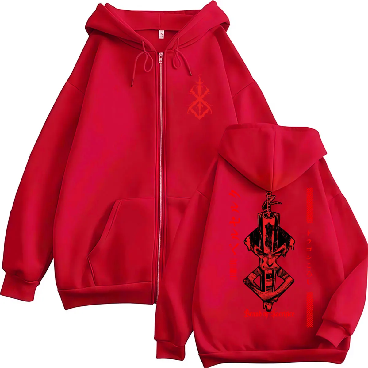Japanese Anime Berserk Graphic Zip Up Hoodie Men Women Harajuku Manga Gothic Cool Sweatshirt Fleece Oversized Coats Streetwear