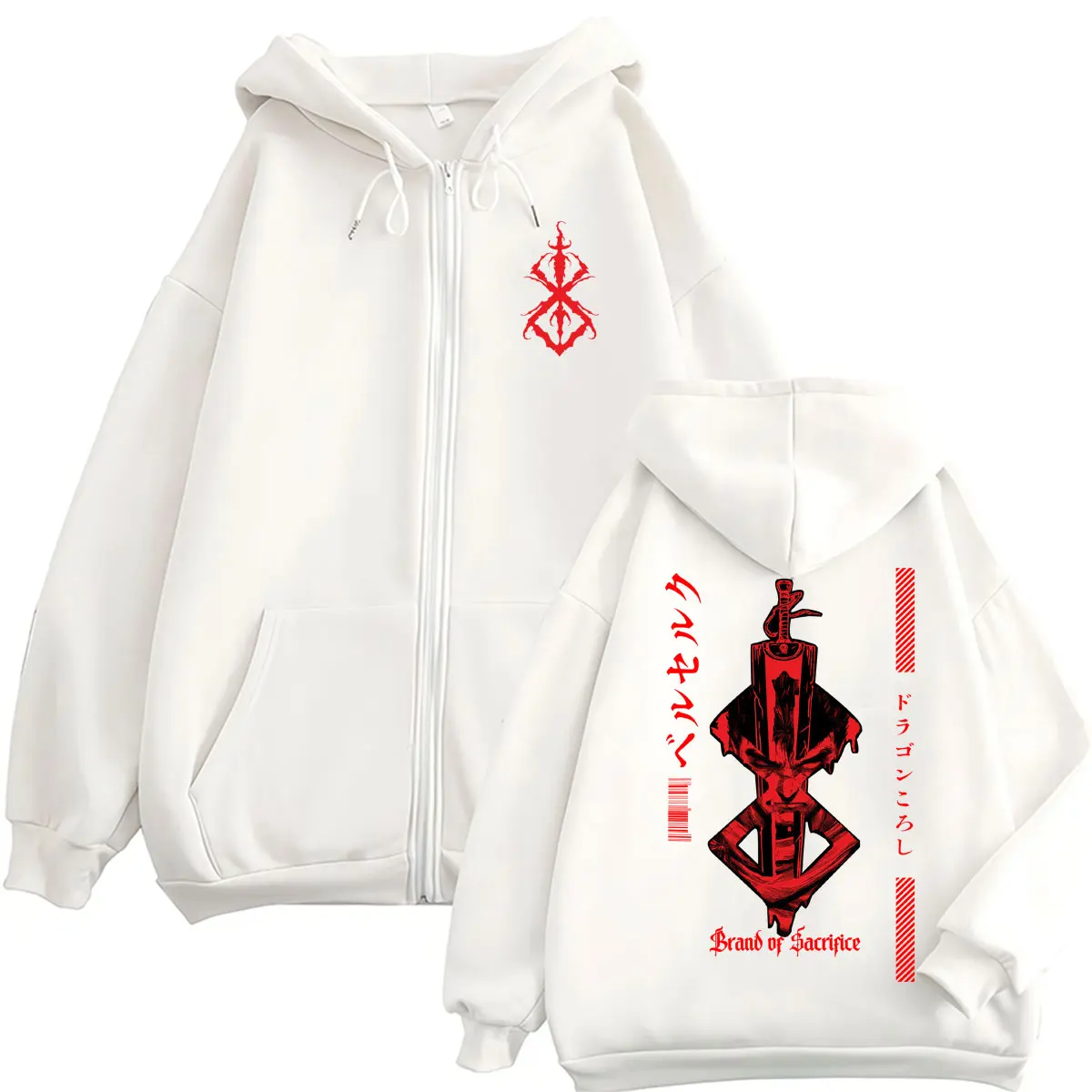 Japanese Anime Berserk Graphic Zip Up Hoodie Men Women Harajuku Manga Gothic Cool Sweatshirt Fleece Oversized Coats Streetwear