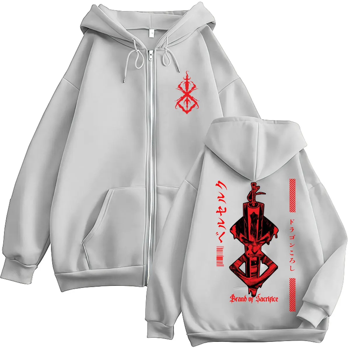 Japanese Anime Berserk Graphic Zip Up Hoodie Men Women Harajuku Manga Gothic Cool Sweatshirt Fleece Oversized Coats Streetwear