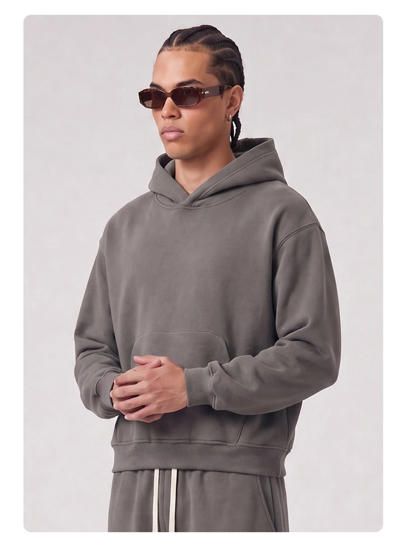 ZODF Trendy Winter Man Boxyfit 350gsm Fleece Hoodie Unisex Old Money Style Comfortable Warm Solid Hooded Pullovers HY0006