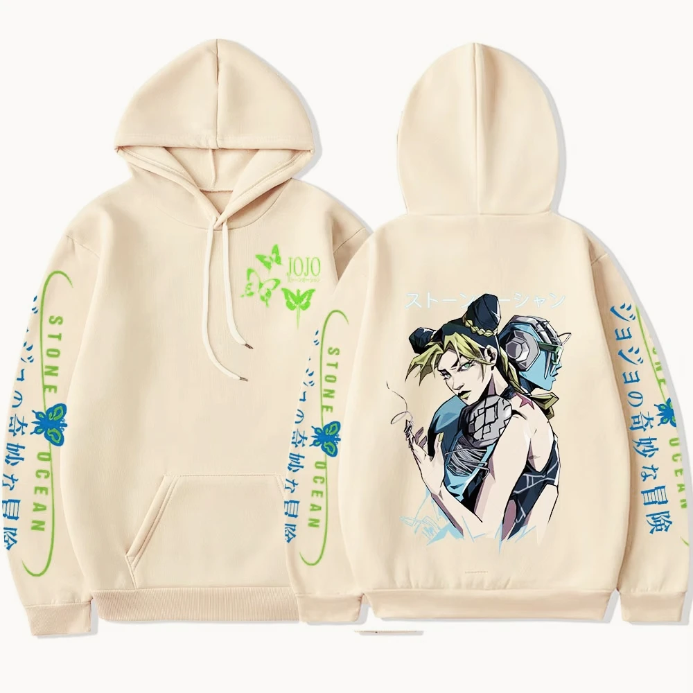 Anime JoJo Bizarre Adventure Stone Ocean Hoodie Jolyne Cujoh Print Hooded Men Women Hoodies Harajuku Streetwear Male Sweatshirt