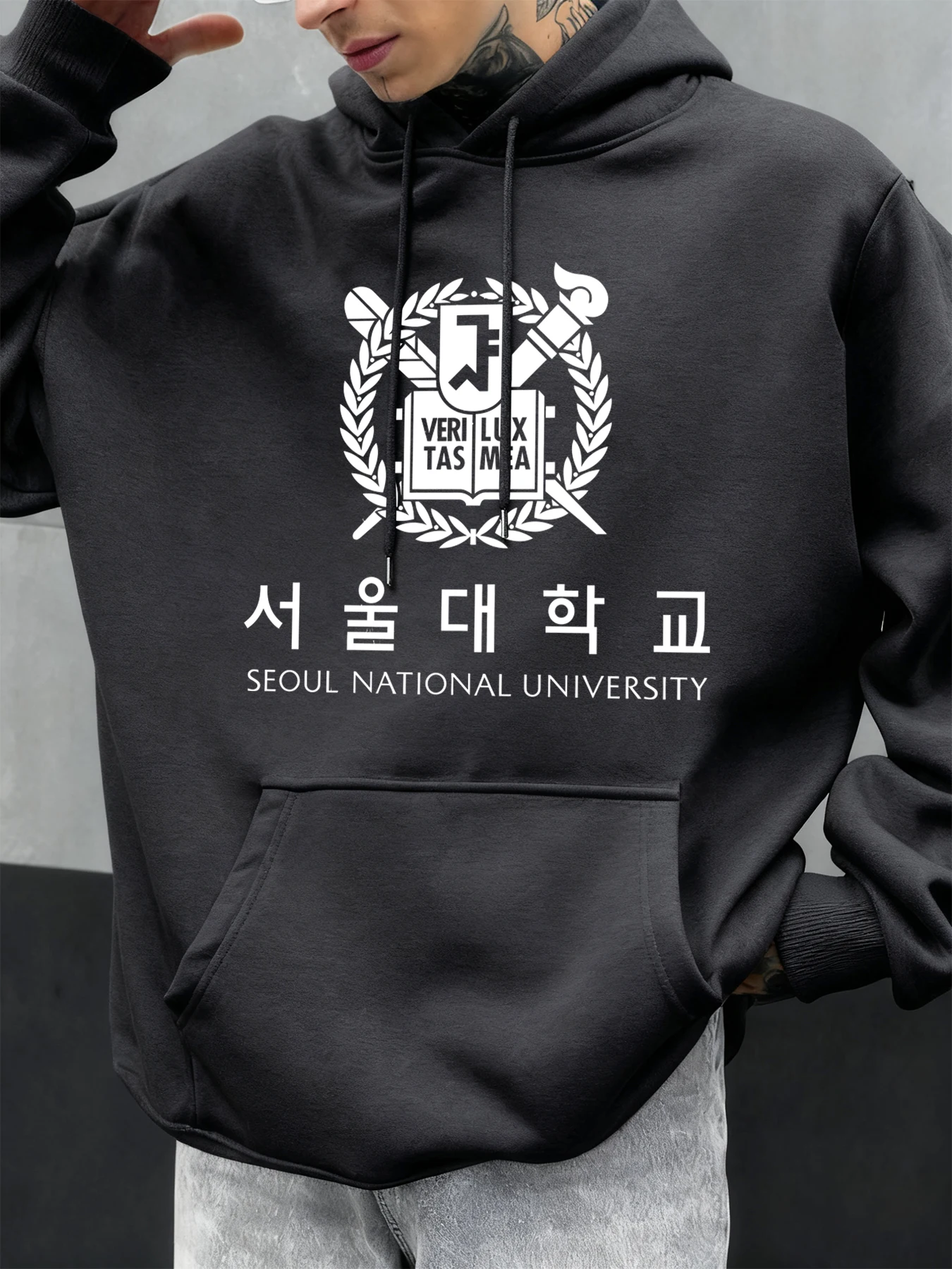 Seoul National University Printed Hoody Men Oversize Fleece Casual Hoodies Autumn Hip Hop Sportswear Fashion Street Clothing