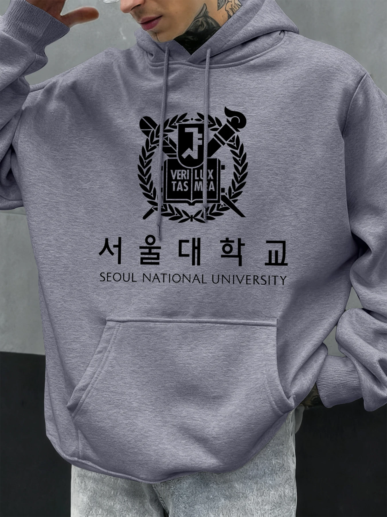 Seoul National University Printed Hoody Men Oversize Fleece Casual Hoodies Autumn Hip Hop Sportswear Fashion Street Clothing