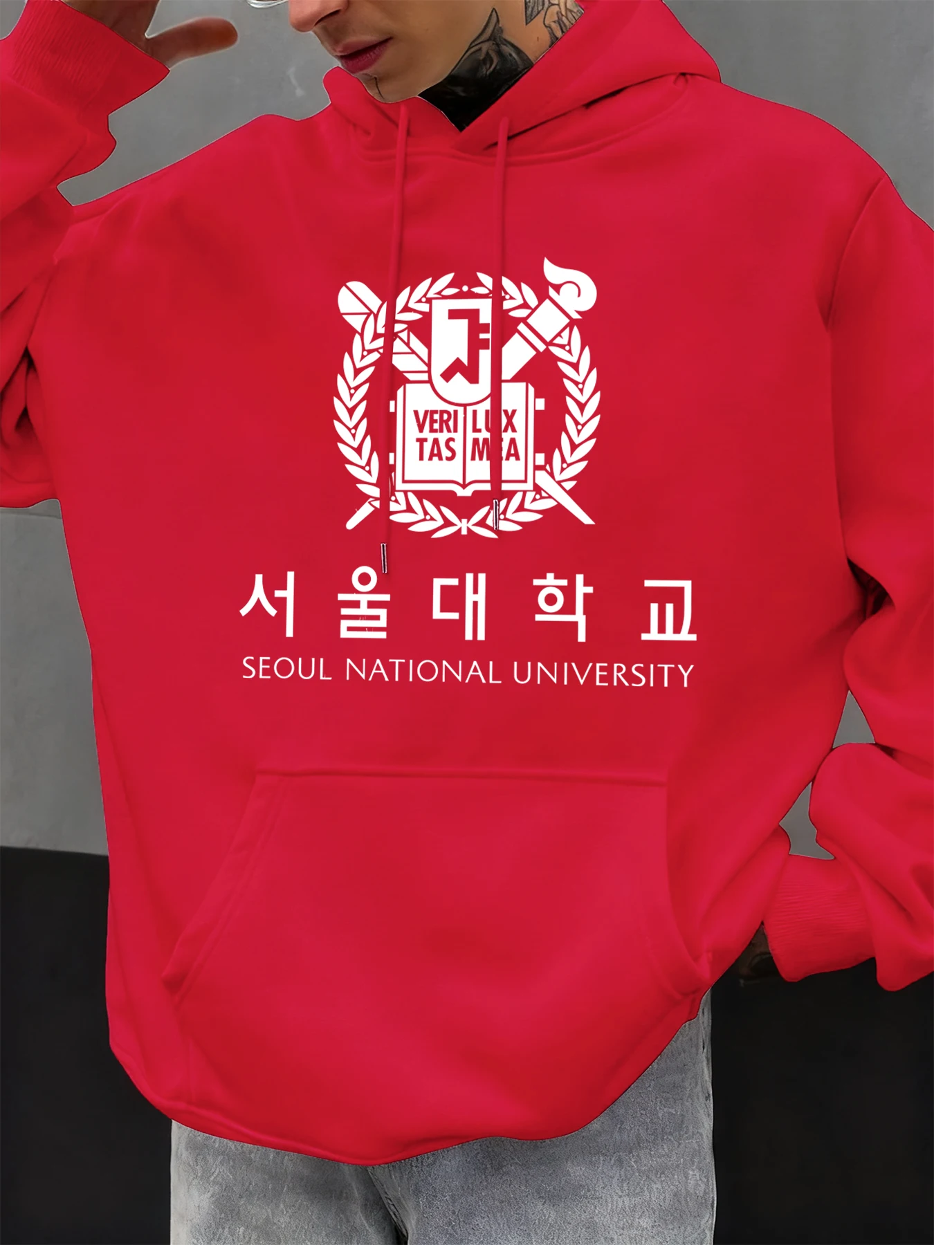 Seoul National University Printed Hoody Men Oversize Fleece Casual Hoodies Autumn Hip Hop Sportswear Fashion Street Clothing