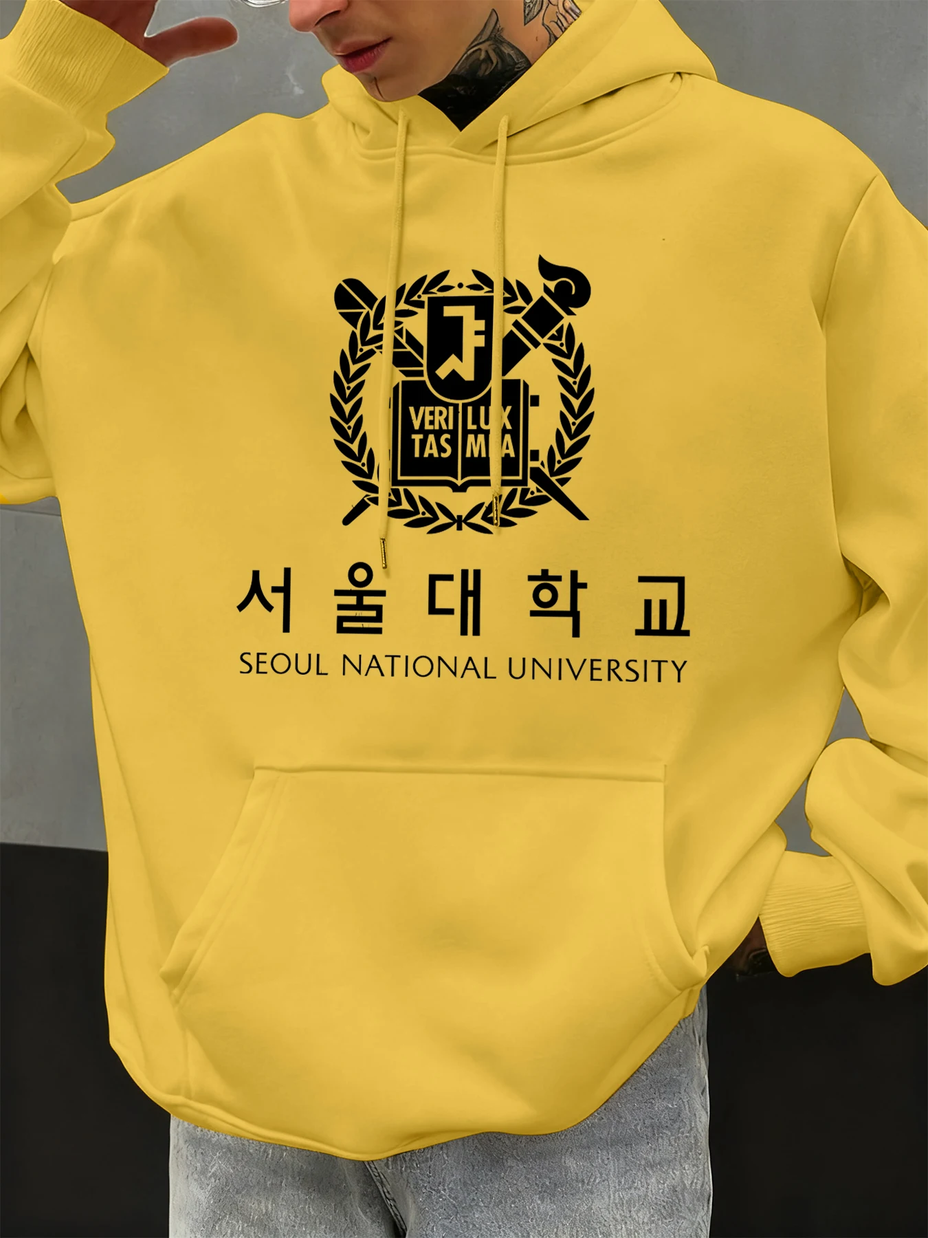 Seoul National University Printed Hoody Men Oversize Fleece Casual Hoodies Autumn Hip Hop Sportswear Fashion Street Clothing