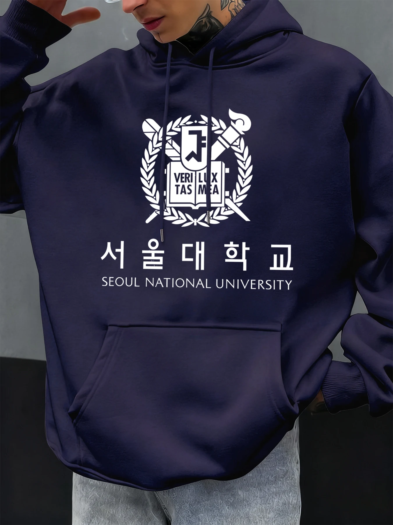 Seoul National University Printed Hoody Men Oversize Fleece Casual Hoodies Autumn Hip Hop Sportswear Fashion Street Clothing