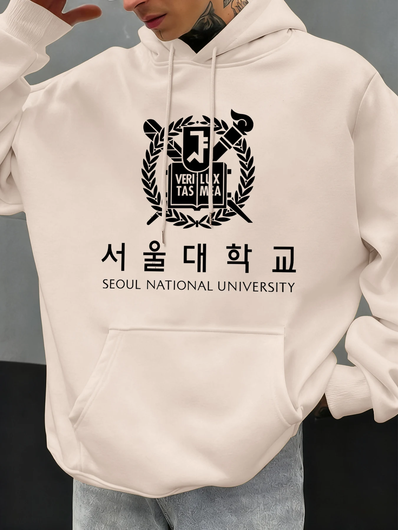 Seoul National University Printed Hoody Men Oversize Fleece Casual Hoodies Autumn Hip Hop Sportswear Fashion Street Clothing