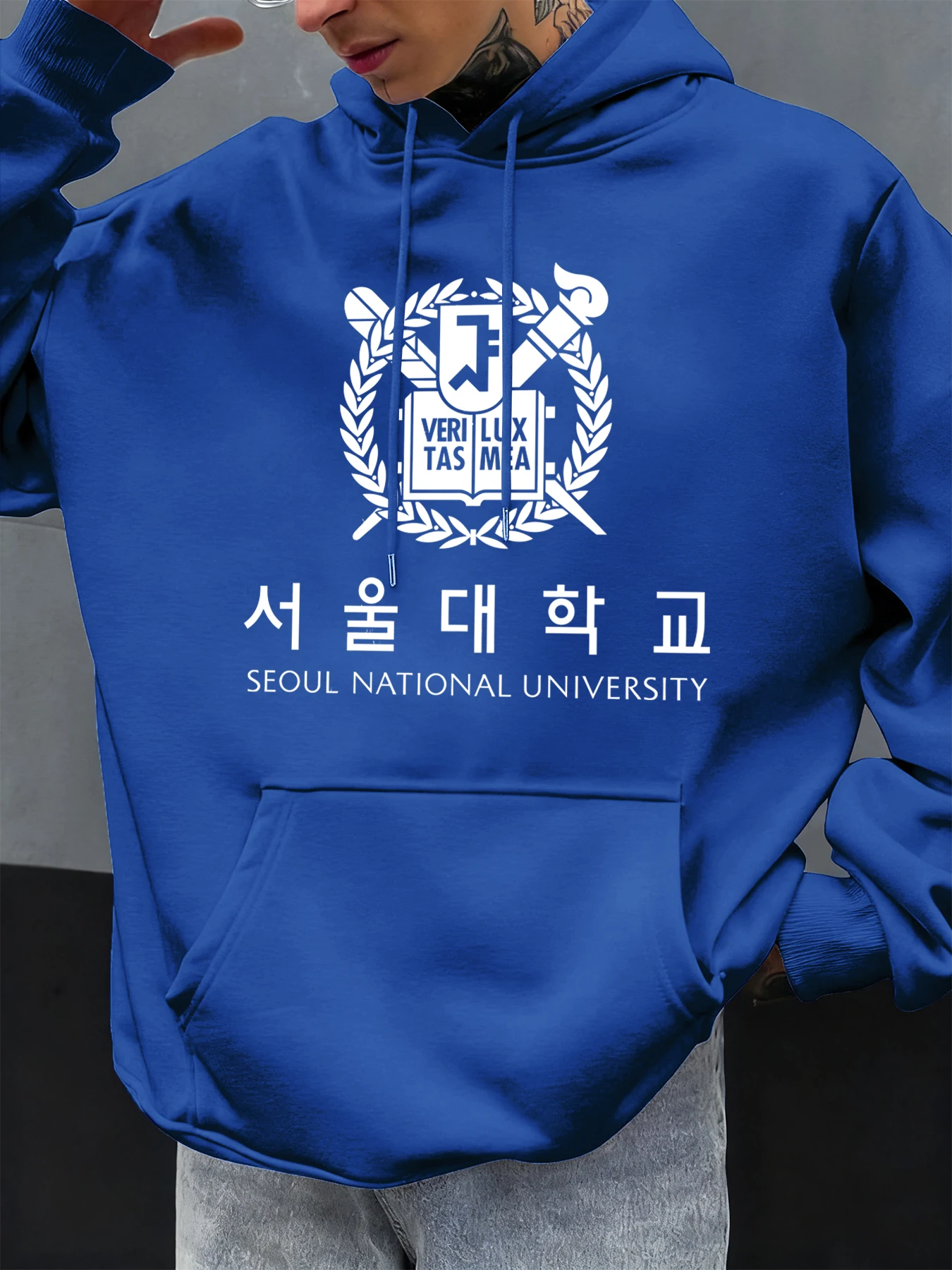 Seoul National University Printed Hoody Men Oversize Fleece Casual Hoodies Autumn Hip Hop Sportswear Fashion Street Clothing