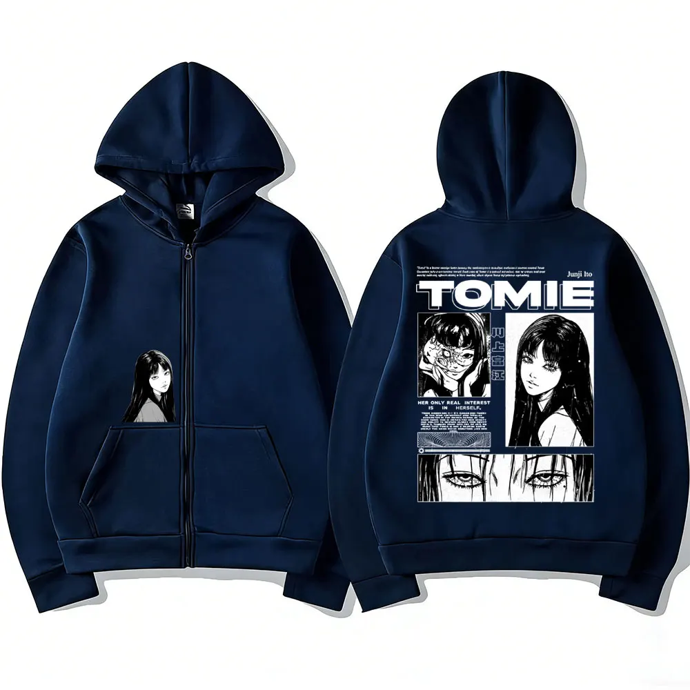 Anime Tomie Junji Ito Zipper Hoodie Men Women Fleece Manga Cosplay Zip Up Jacket Unisex Horror Gothic Harajuku Zip Up Sweatshirt