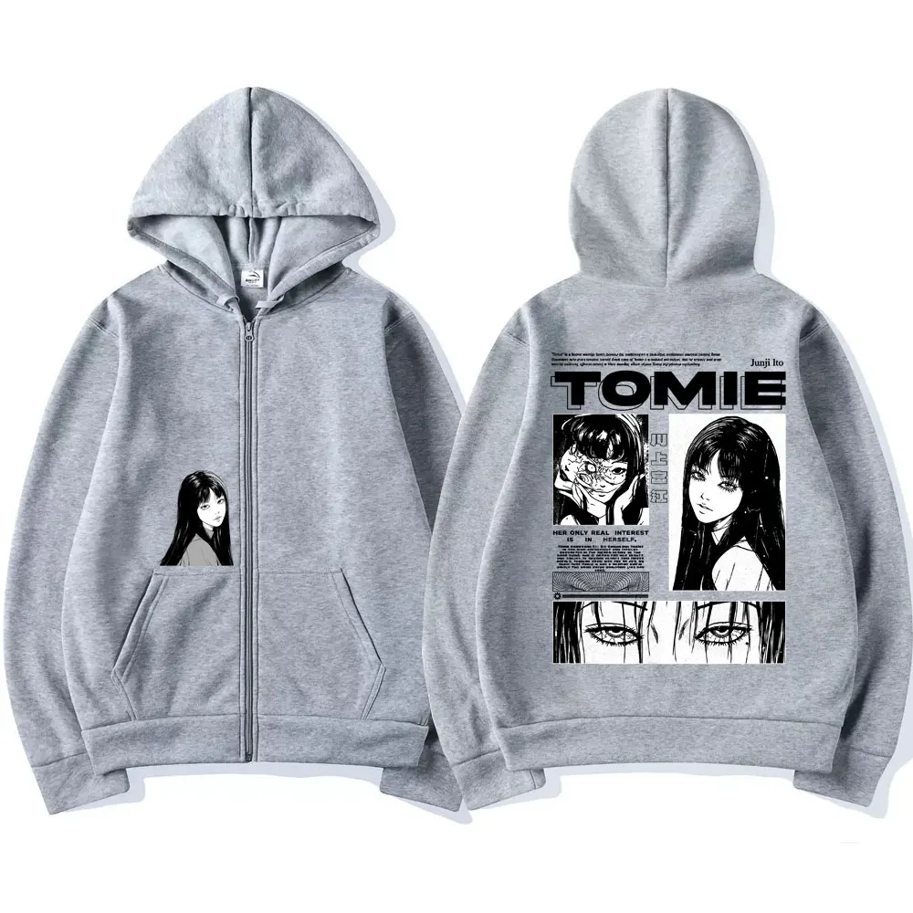Anime Tomie Junji Ito Zipper Hoodie Men Women Fleece Manga Cosplay Zip Up Jacket Unisex Horror Gothic Harajuku Zip Up Sweatshirt
