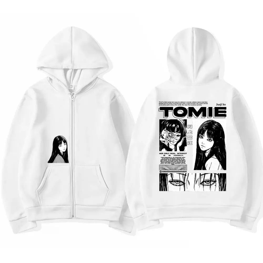 Anime Tomie Junji Ito Zipper Hoodie Men Women Fleece Manga Cosplay Zip Up Jacket Unisex Horror Gothic Harajuku Zip Up Sweatshirt