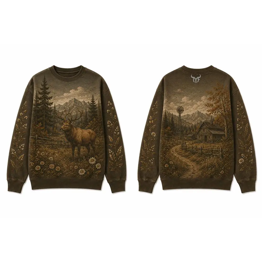 Vintage Wilderness Wildlife Graphic Crew Neck Sweatshirt Men Outdoor All Over Print Pullover Men's And Women's Casual Streetwear