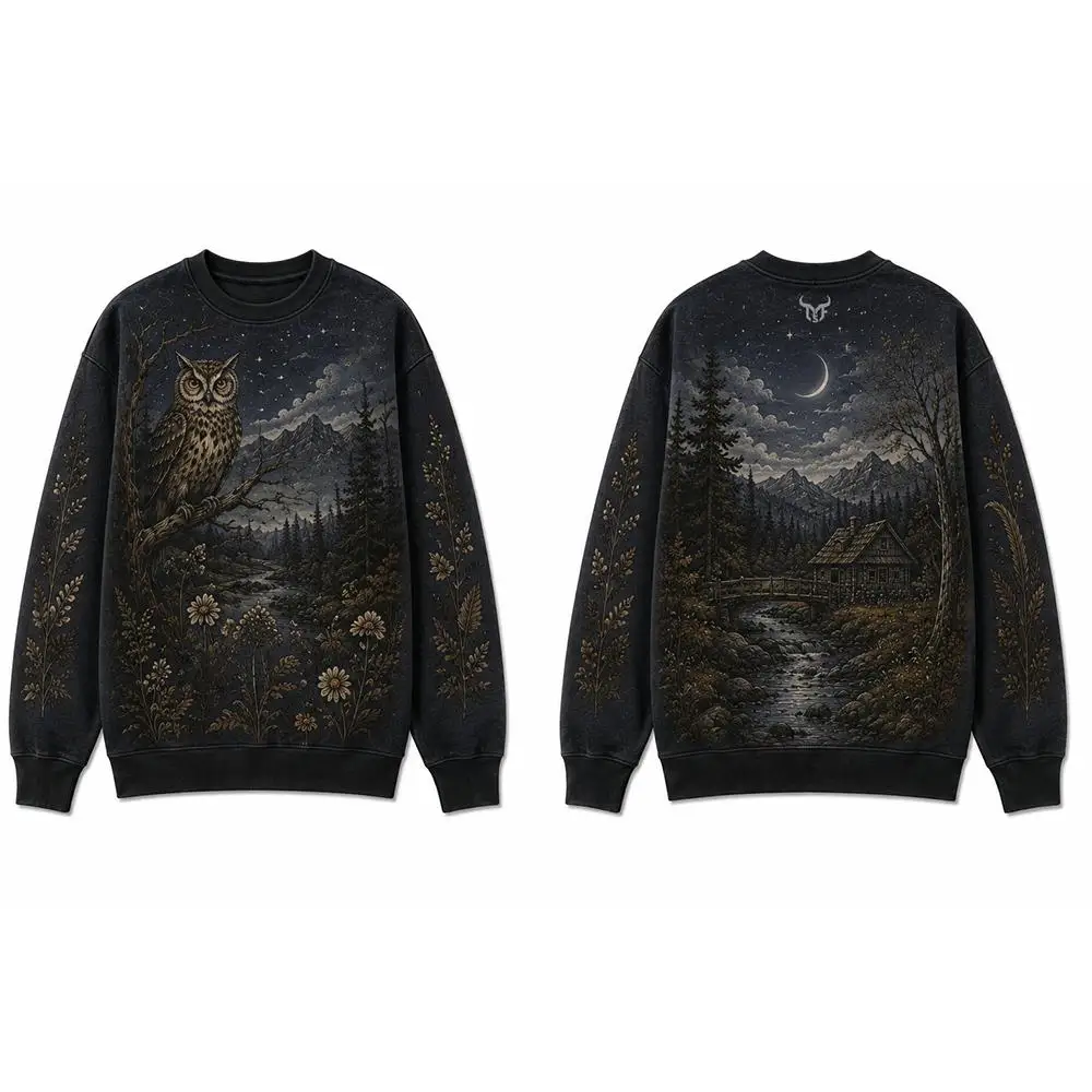 Vintage Wilderness Wildlife Graphic Crew Neck Sweatshirt Men Outdoor All Over Print Pullover Men's And Women's Casual Streetwear