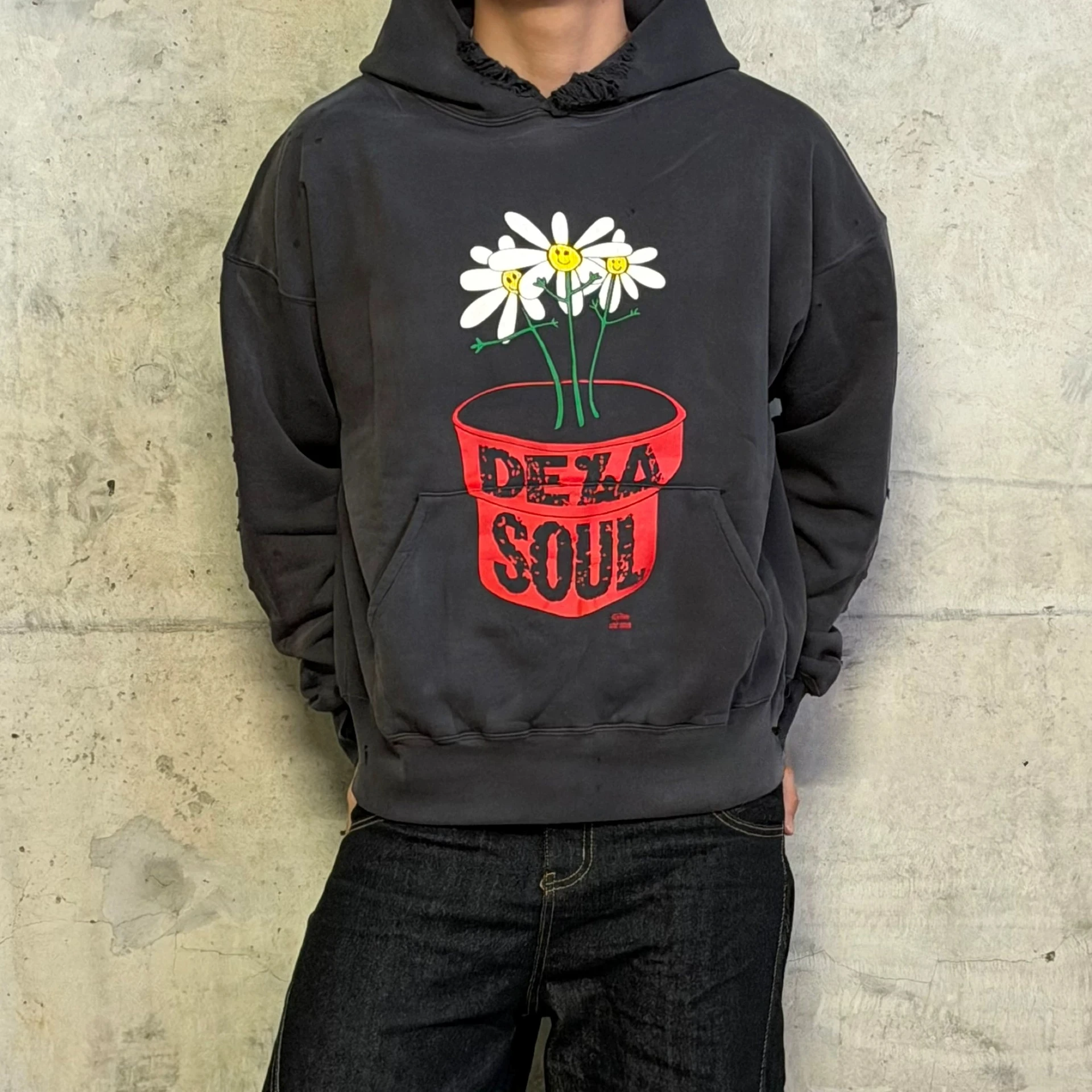 SMX6 Streetwear Sweatshirts Tops Hip Hop Make Old Damaged Hoody De La Soul Is Dead Printing Washing Hoodie for Men Clothing
