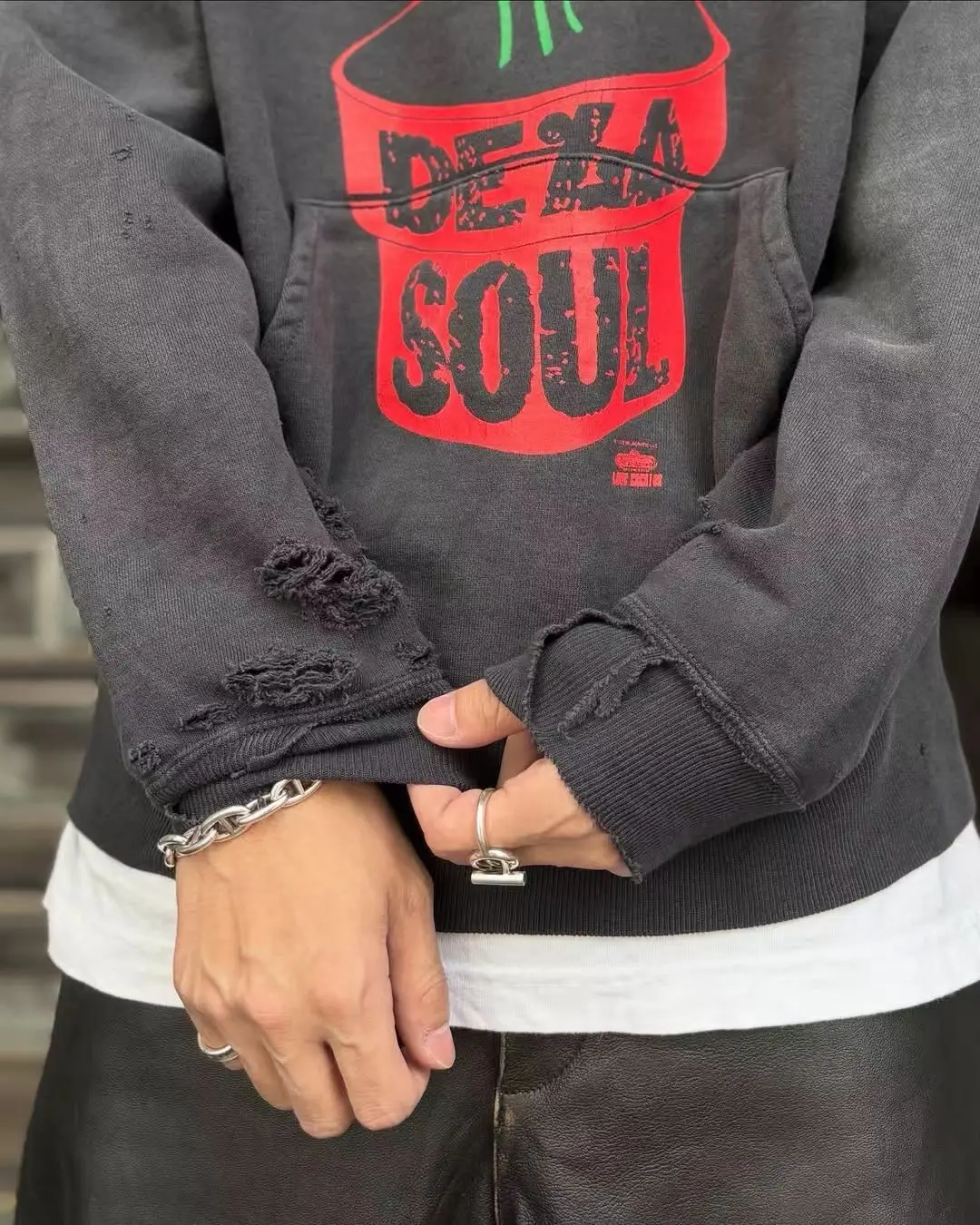 SMX6 Streetwear Sweatshirts Tops Hip Hop Make Old Damaged Hoody De La Soul Is Dead Printing Washing Hoodie for Men Clothing