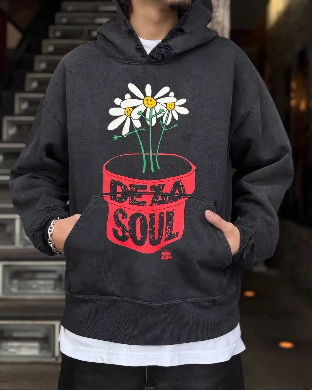 SMX6 Streetwear Sweatshirts Tops Hip Hop Make Old Damaged Hoody De La Soul Is Dead Printing Washing Hoodie for Men Clothing