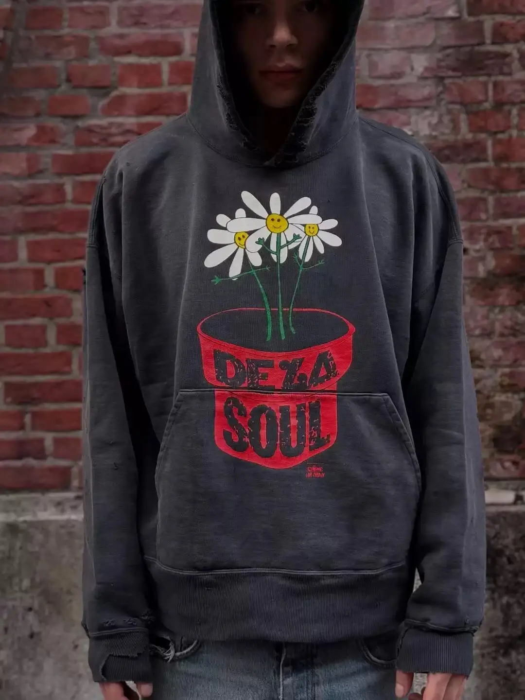 SMX6 Streetwear Sweatshirts Tops Hip Hop Make Old Damaged Hoody De La Soul Is Dead Printing Washing Hoodie for Men Clothing
