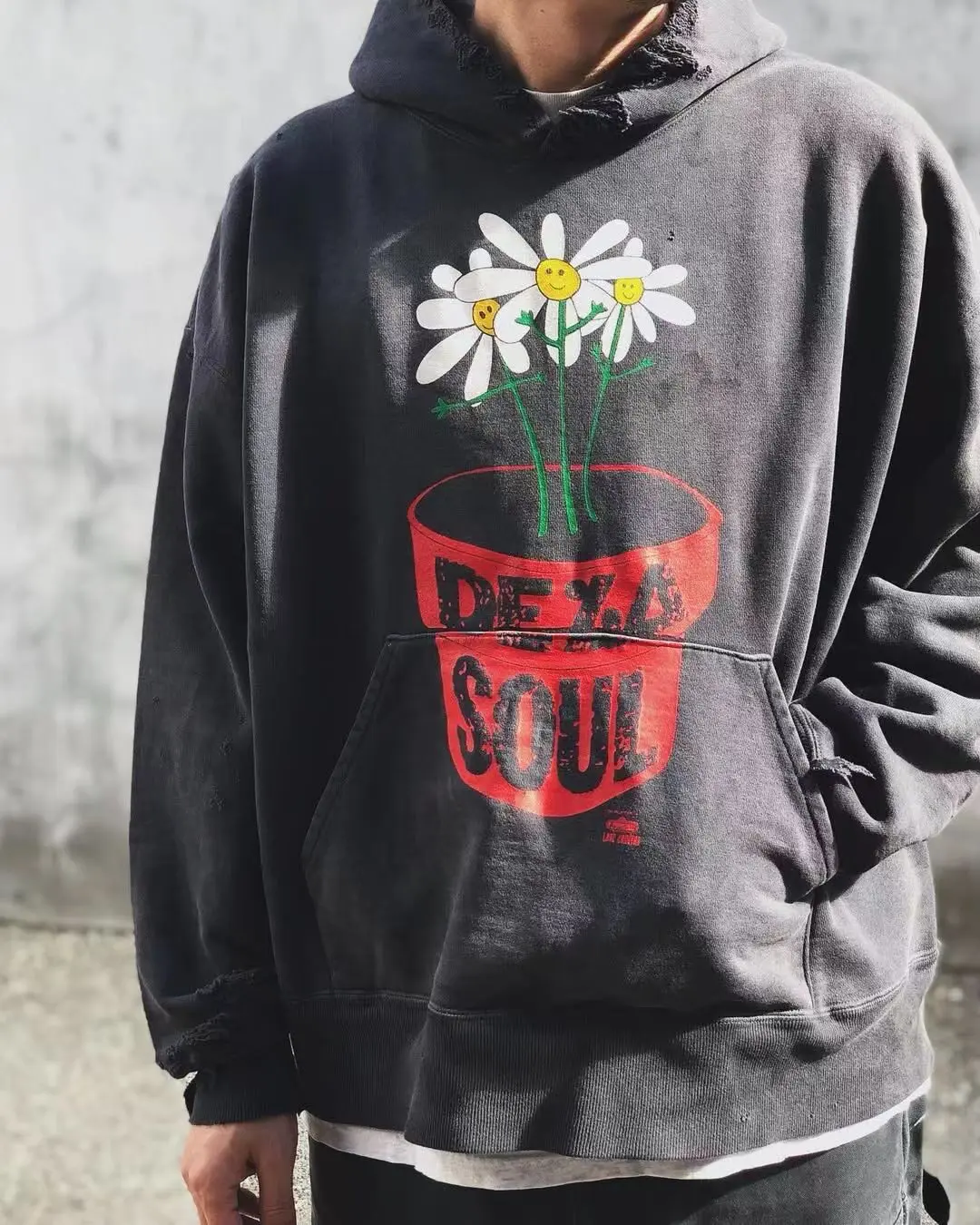 SMX6 Streetwear Sweatshirts Tops Hip Hop Make Old Damaged Hoody De La Soul Is Dead Printing Washing Hoodie for Men Clothing