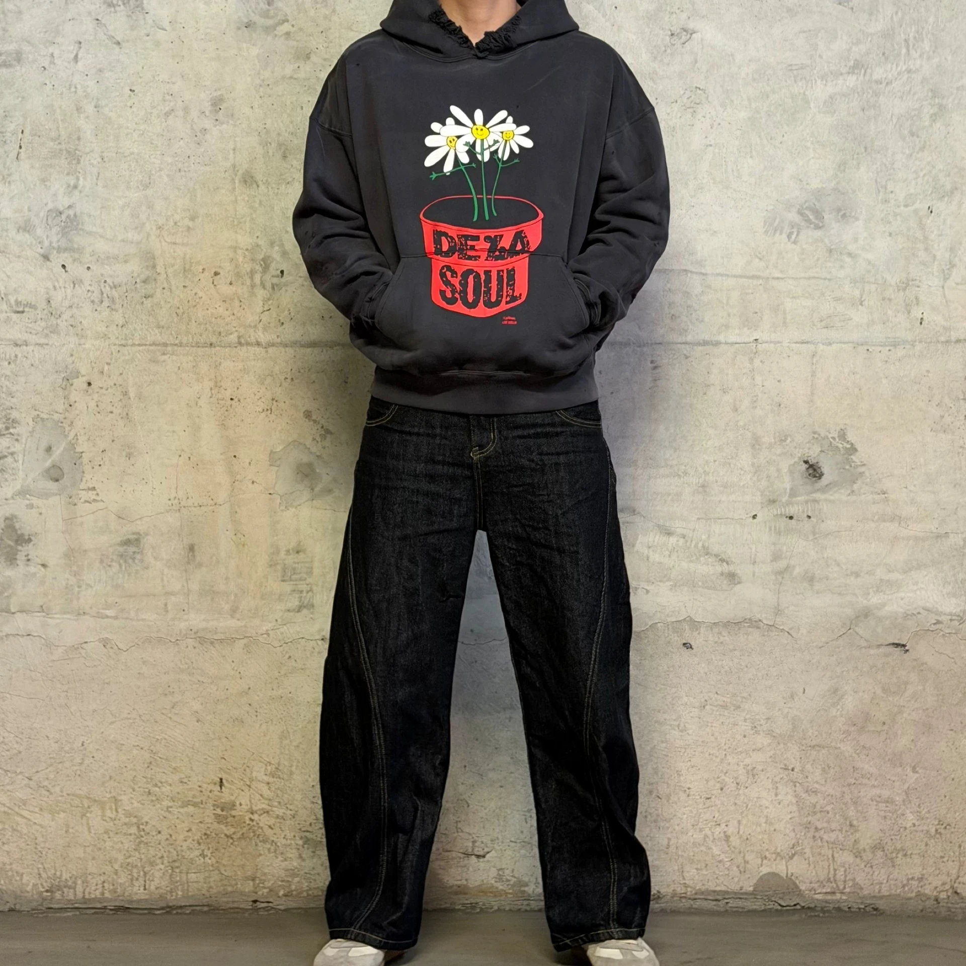 SMX6 Streetwear Sweatshirts Tops Hip Hop Make Old Damaged Hoody De La Soul Is Dead Printing Washing Hoodie for Men Clothing