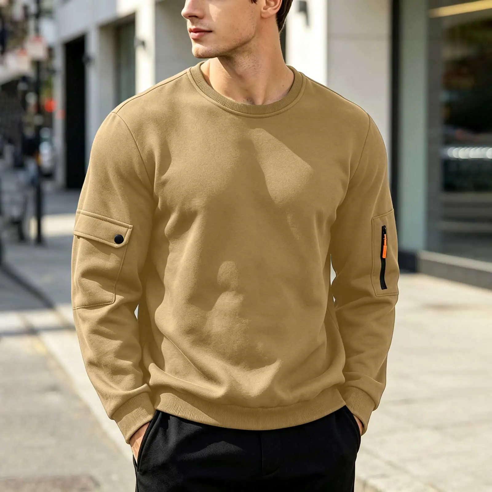 Men's Hoodies Without Hoods Thin Fleece Stylish Simple Basic Solid Color Pullover Mens Casual Sweatshirt Long Sleeve
