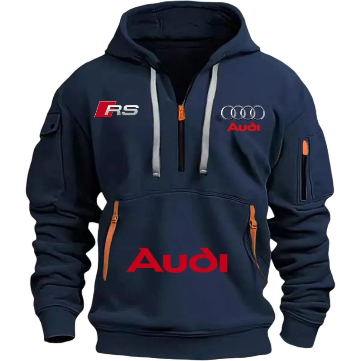 Audi 2026 Autumn/Winter New Men's Outdoor Leisure Sport Coat (with Hood Design) Printed Style - Mid-Sleeve Zippered Hooded Coat