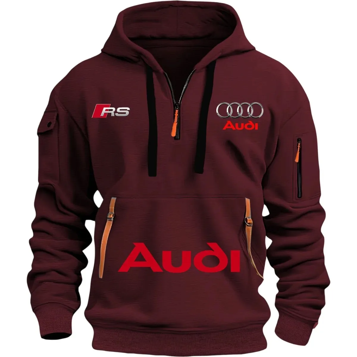 Audi 2026 Autumn/Winter New Men's Outdoor Leisure Sport Coat (with Hood Design) Printed Style - Mid-Sleeve Zippered Hooded Coat