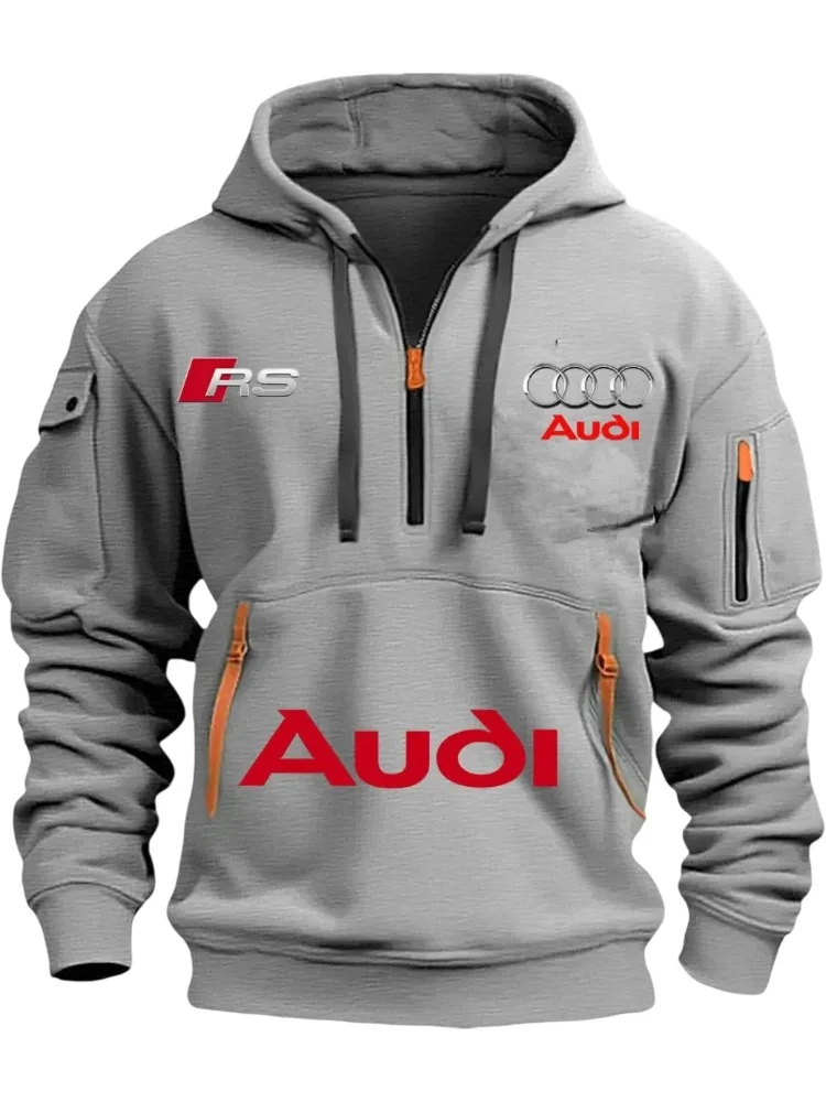 Audi 2026 Autumn/Winter New Men's Outdoor Leisure Sport Coat (with Hood Design) Printed Style - Mid-Sleeve Zippered Hooded Coat