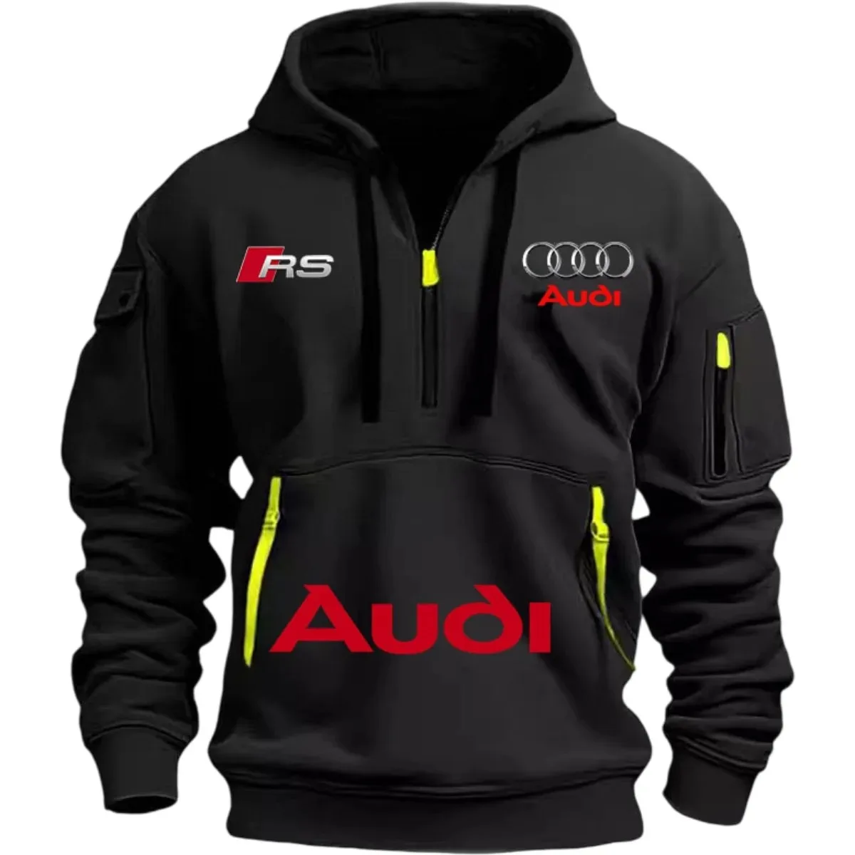 Audi 2026 Autumn/Winter New Men's Outdoor Leisure Sport Coat (with Hood Design) Printed Style - Mid-Sleeve Zippered Hooded Coat