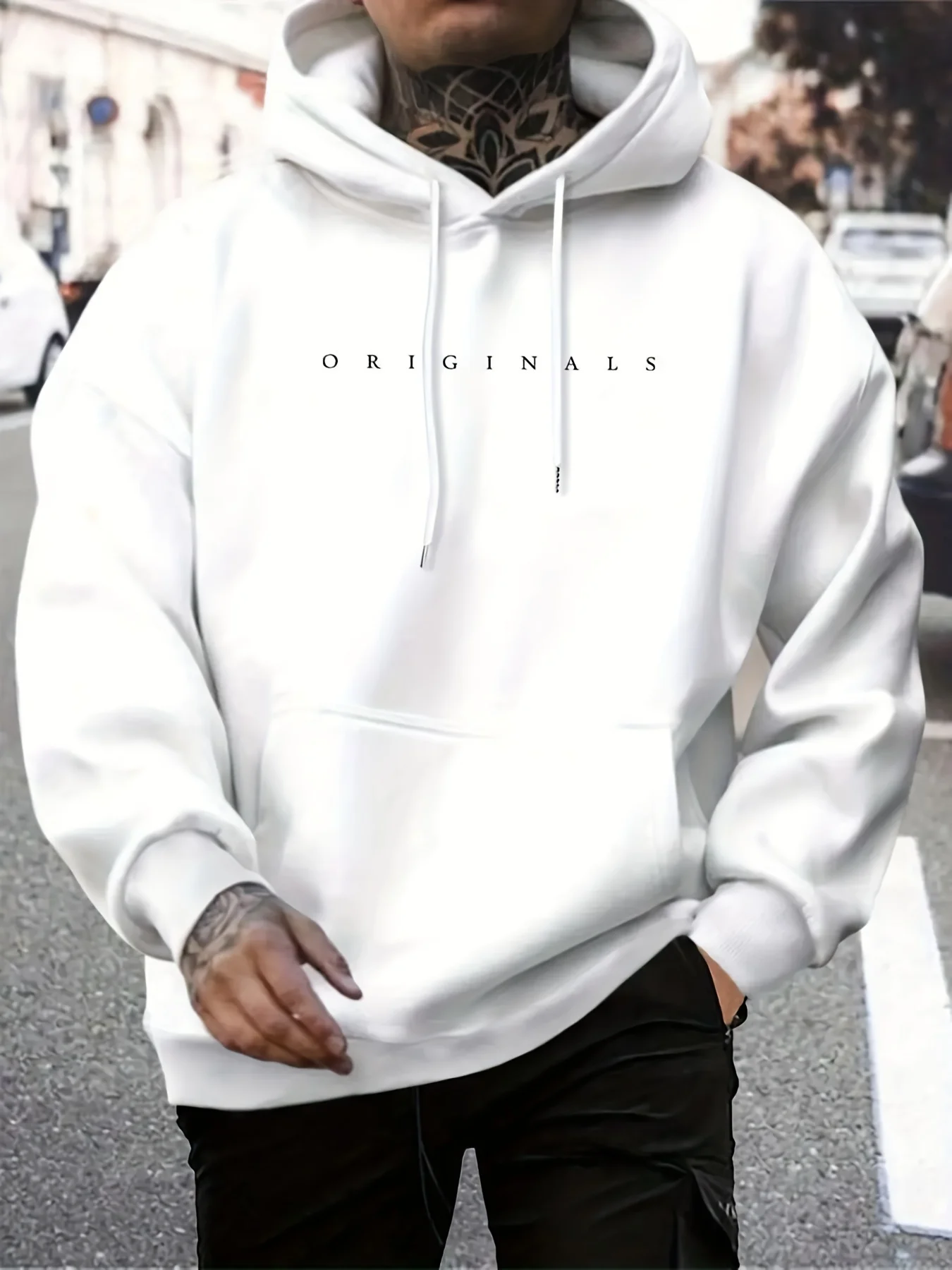 Men's Autumn and Winter Casual Fashion Loose ORIGINALS Letter Printed Long Sleeved Hooded Sweatshirt Warm Pullover