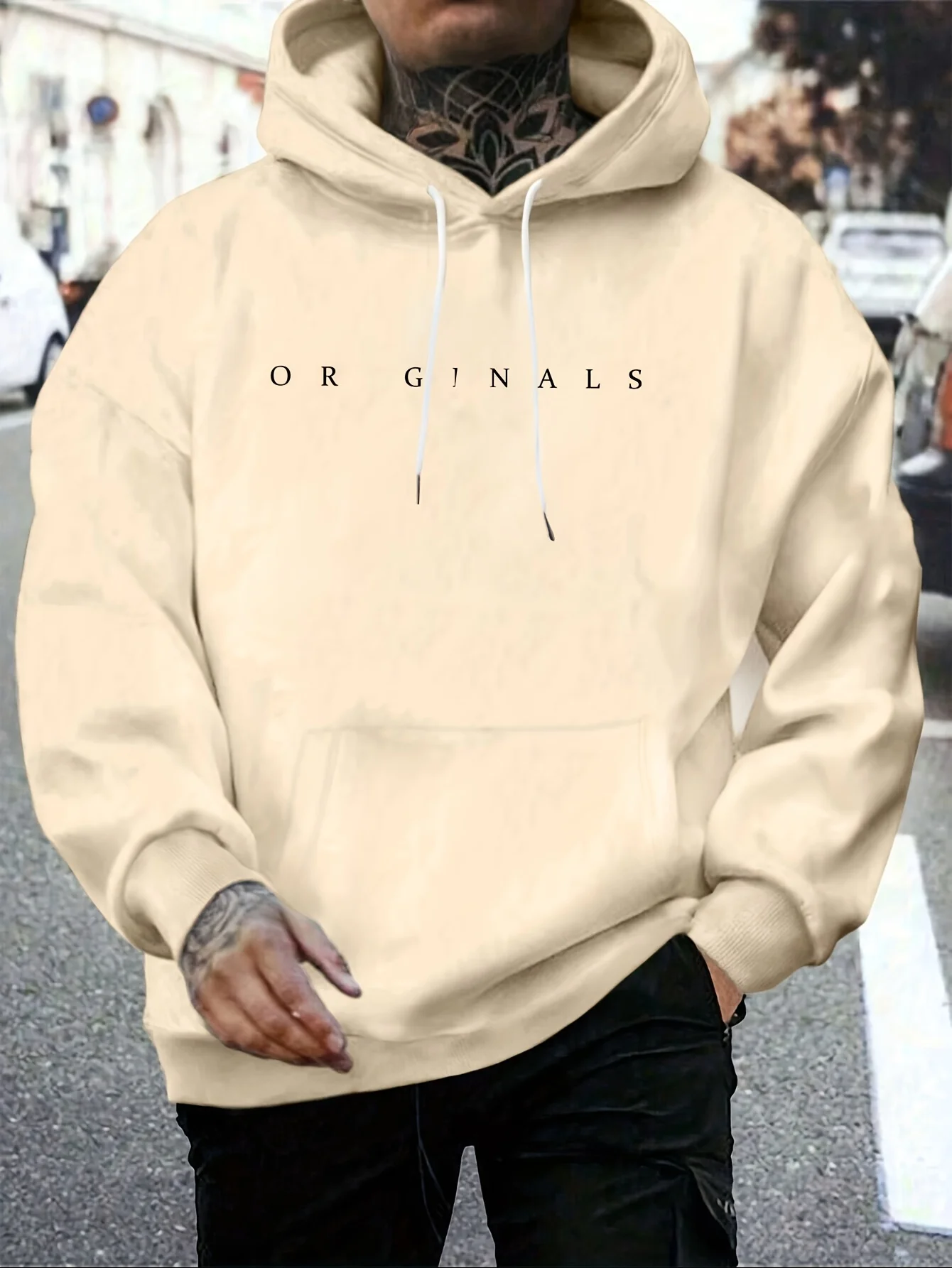 Men's Autumn and Winter Casual Fashion Loose ORIGINALS Letter Printed Long Sleeved Hooded Sweatshirt Warm Pullover