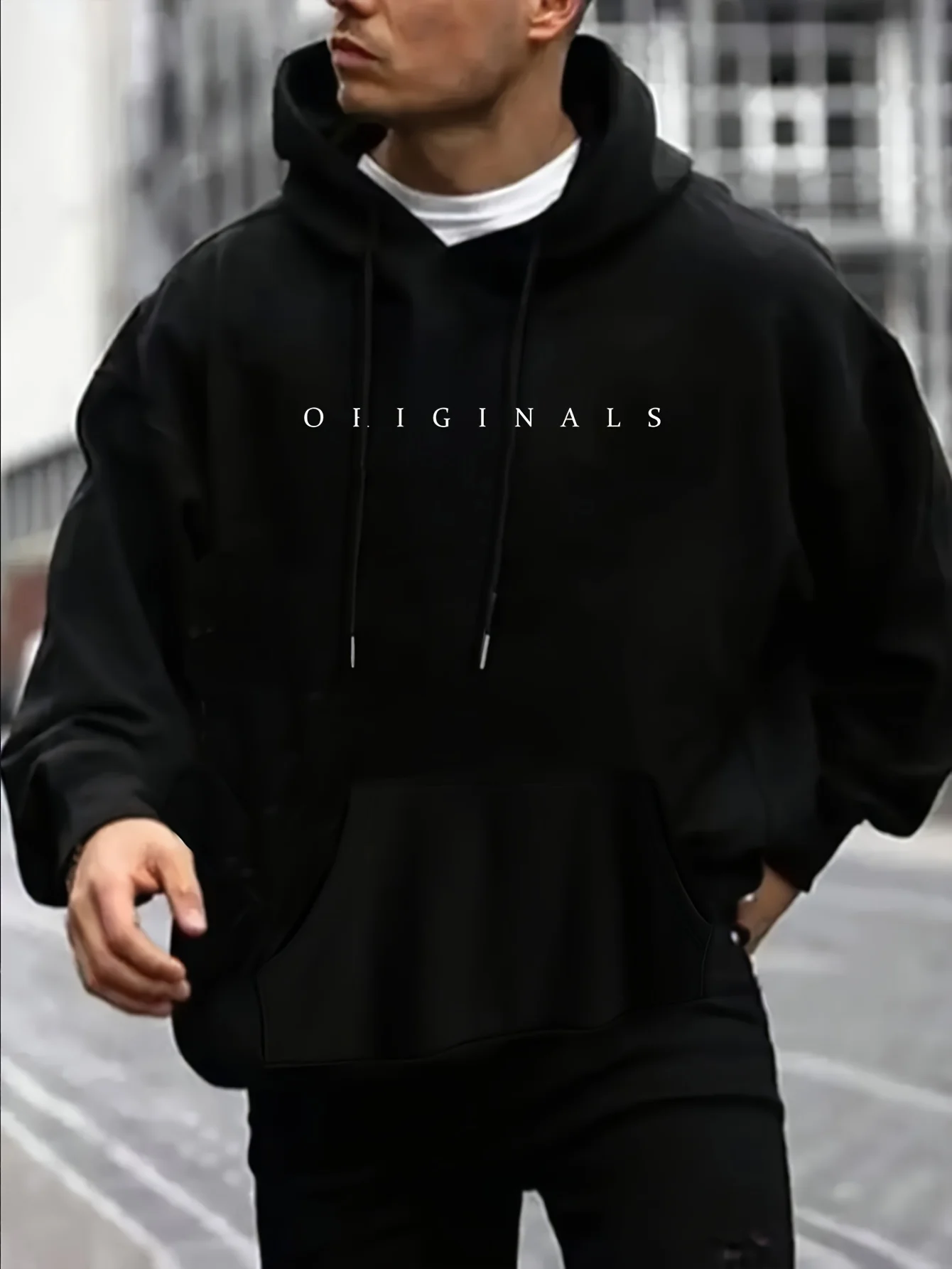 Men's Autumn and Winter Casual Fashion Loose ORIGINALS Letter Printed Long Sleeved Hooded Sweatshirt Warm Pullover