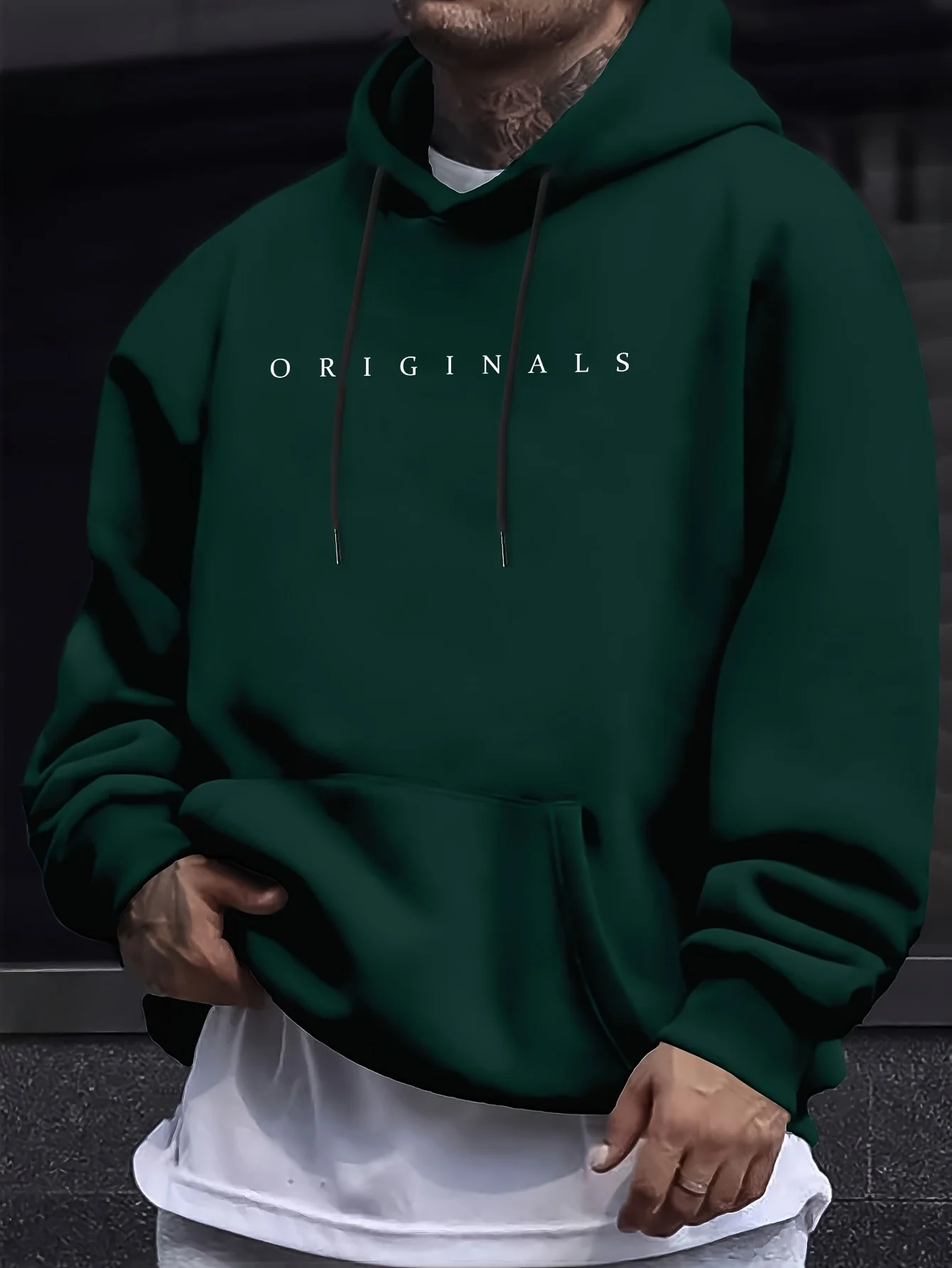 Men's Autumn and Winter Casual Fashion Loose ORIGINALS Letter Printed Long Sleeved Hooded Sweatshirt Warm Pullover