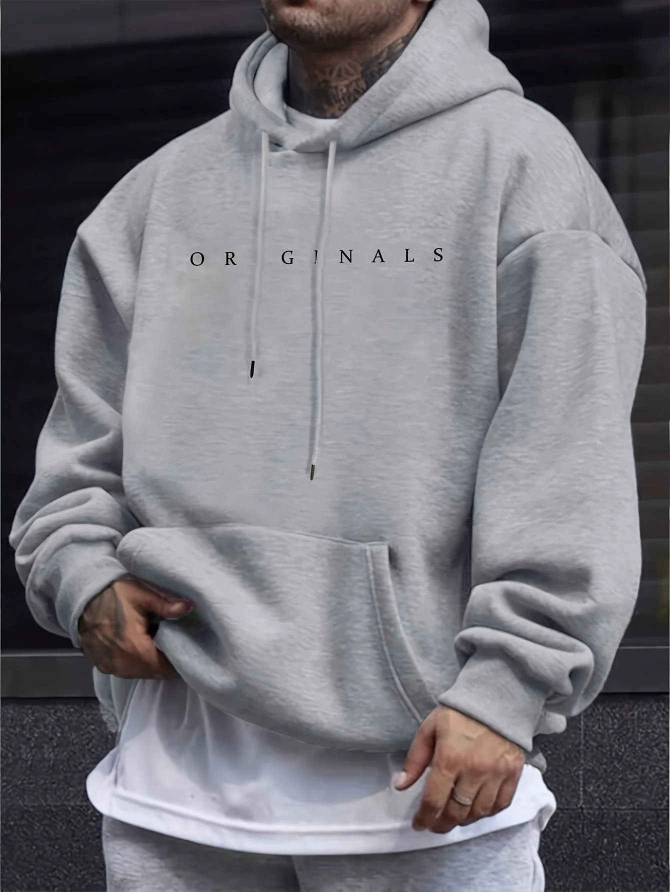 Men's Autumn and Winter Casual Fashion Loose ORIGINALS Letter Printed Long Sleeved Hooded Sweatshirt Warm Pullover
