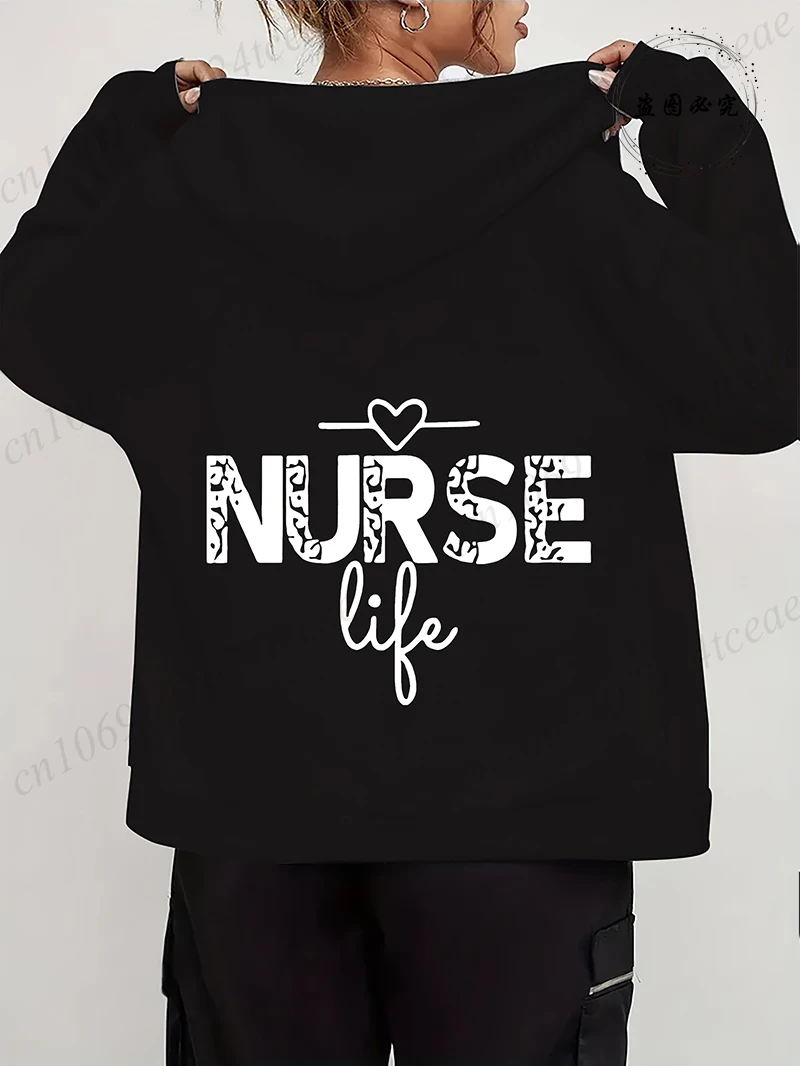 Zip Up Hoodies for Women Oversized Nurse Life Printed Hoodies Women Men Zipper Sweatshirts Autumn Winter Fleece Zip Jacket Coat