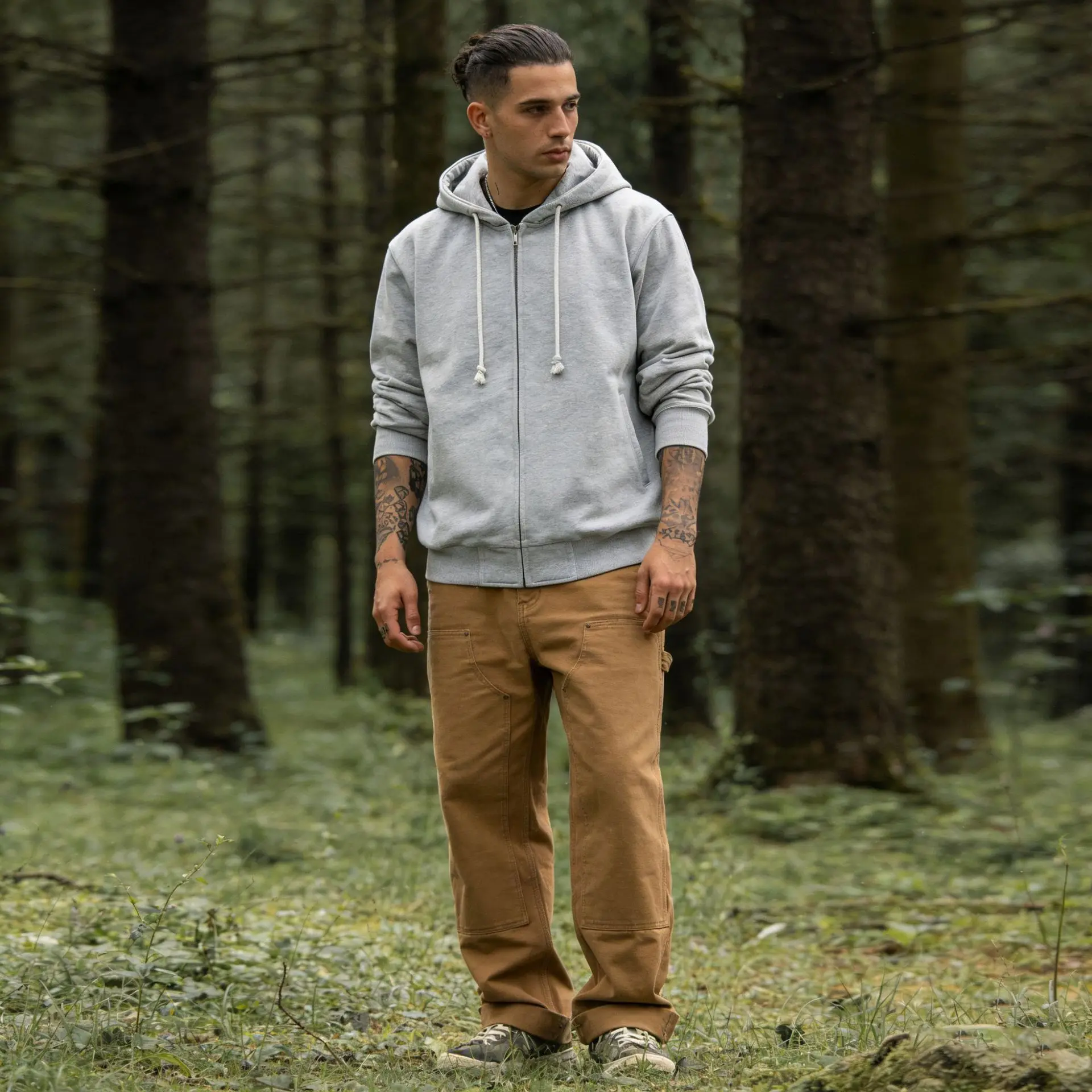500GSM Heavyweight Terry Zip Up Hoodie for Men Solid Color Loose Oversized Casual Trendy Comfort Layering Full Zip Sweatshirt
