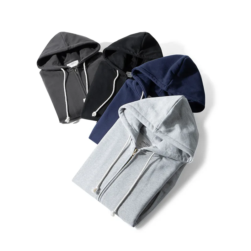 500GSM Heavyweight Terry Zip Up Hoodie for Men Solid Color Loose Oversized Casual Trendy Comfort Layering Full Zip Sweatshirt
