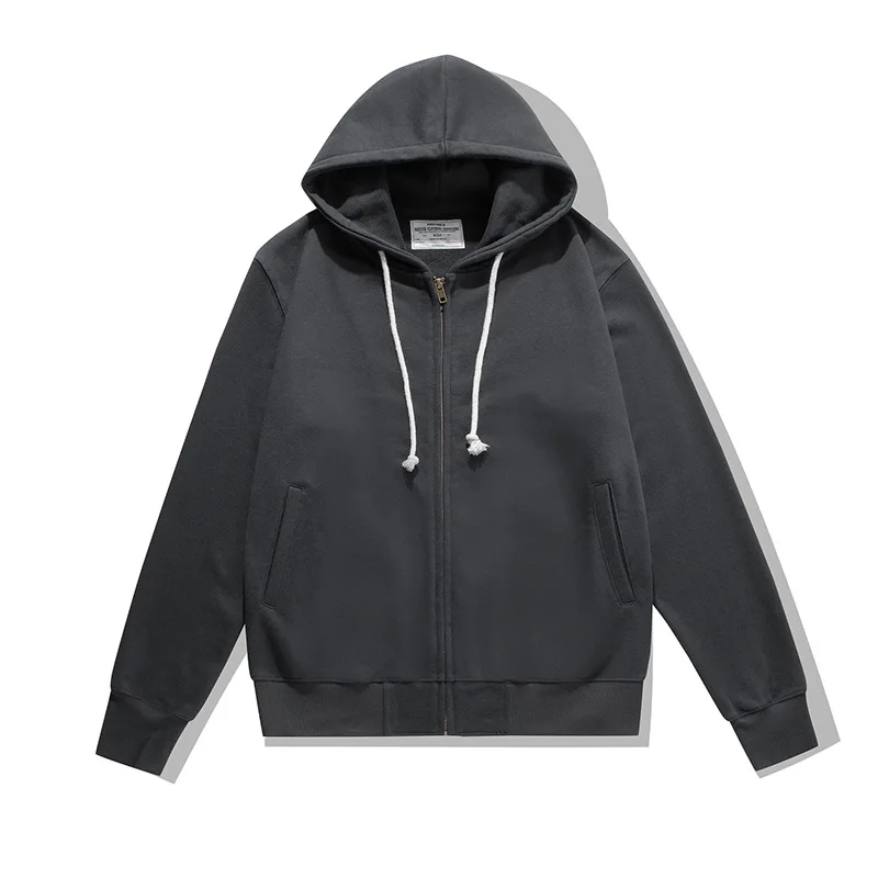 500GSM Heavyweight Terry Zip Up Hoodie for Men Solid Color Loose Oversized Casual Trendy Comfort Layering Full Zip Sweatshirt