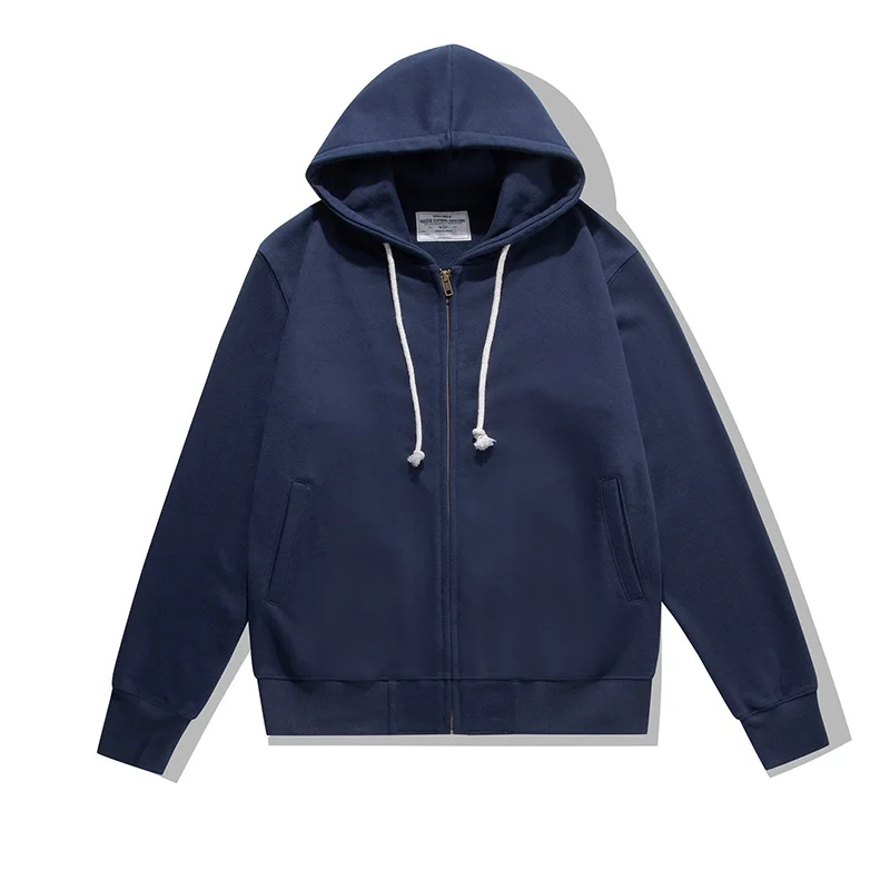 500GSM Heavyweight Terry Zip Up Hoodie for Men Solid Color Loose Oversized Casual Trendy Comfort Layering Full Zip Sweatshirt